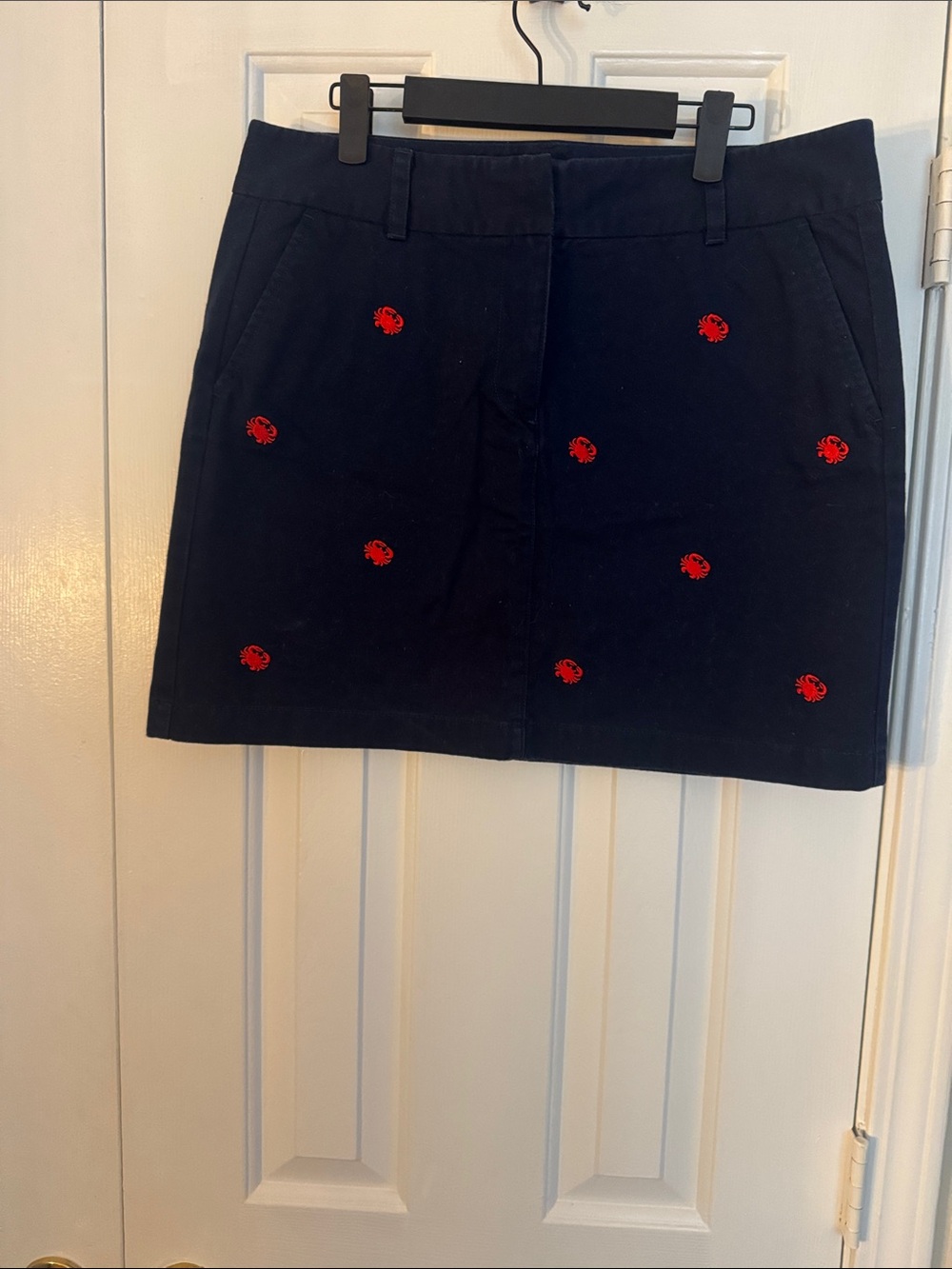 Vineyard Vines Navy Mini Skirt with Red Crab Embroidery